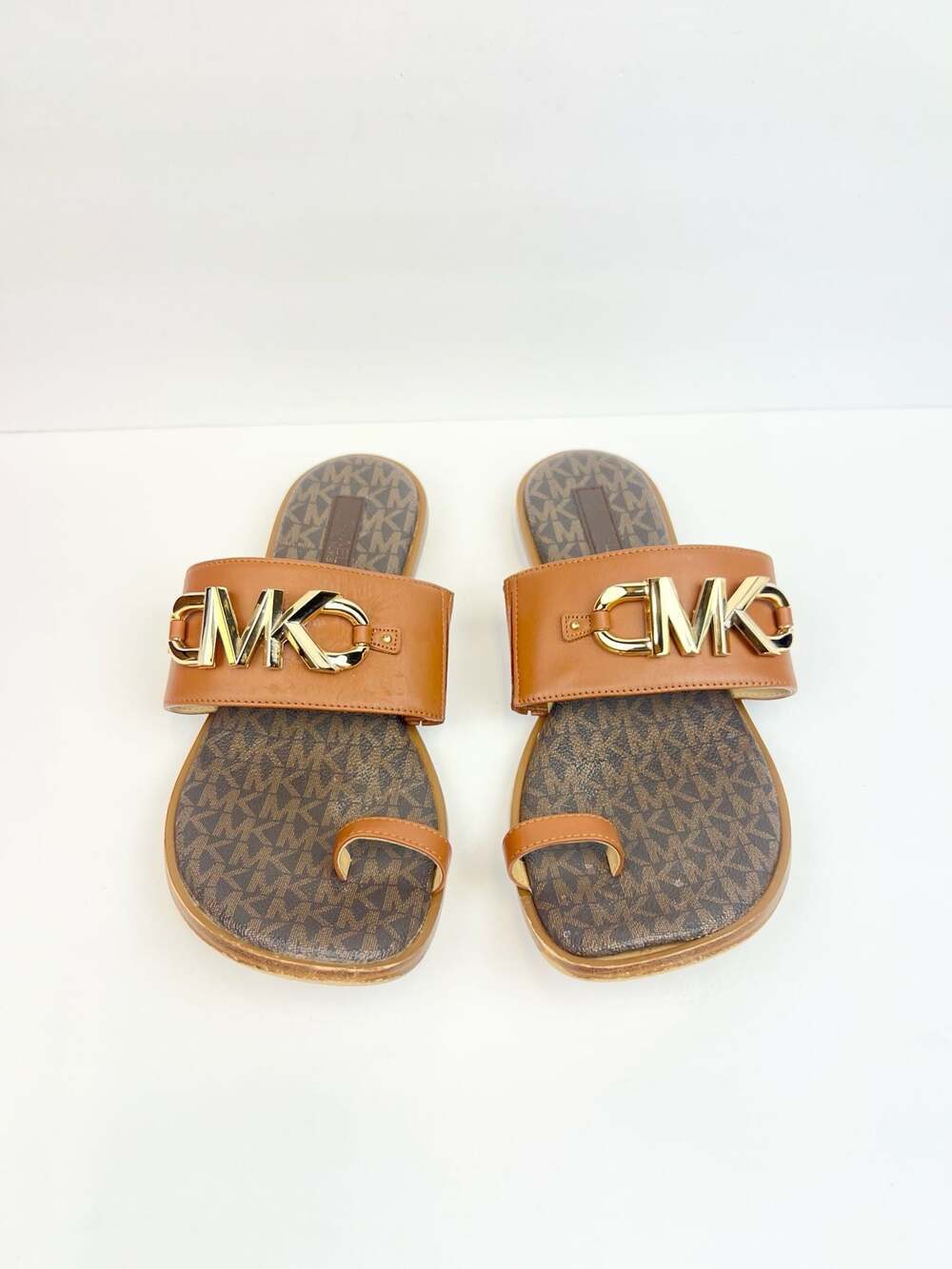 Michael Kors Rory Flat Thong Sandals in Brown Signature Logo Canvas